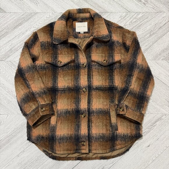 American Eagle | Lined Brushed Plaid Neutral Tone Jacket - Size M - Picture 8 of 14